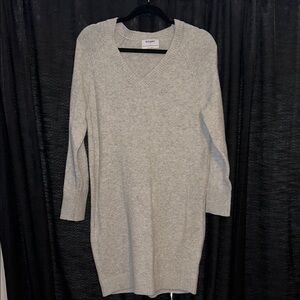 Gray V-Neck Sweater Dress